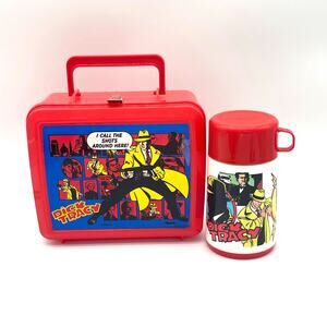 Dick Tracy Lunchbox Thermos Aladdin Disney Brand Red Vintage 1990
